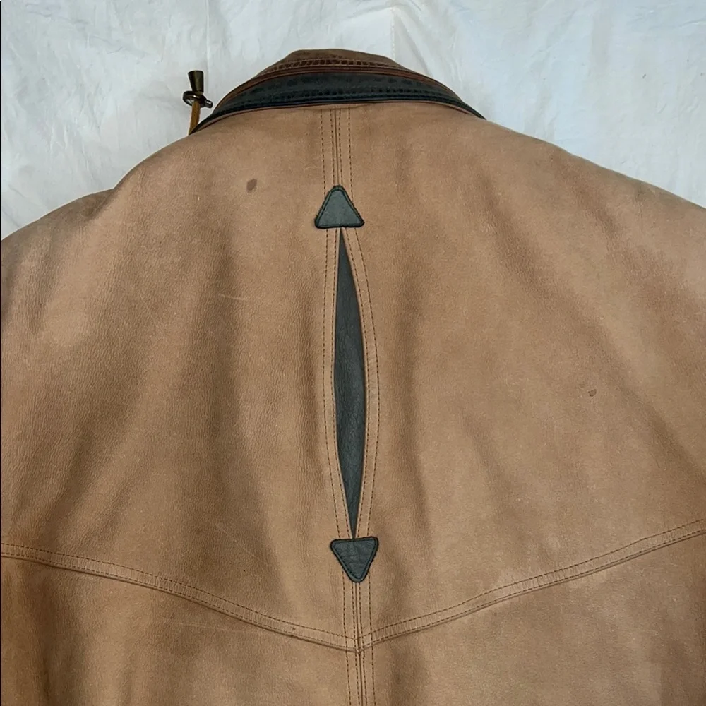 Tan Suede Military Field Jacket with Green Collar & Quilted Lining - Picture 6 of 6